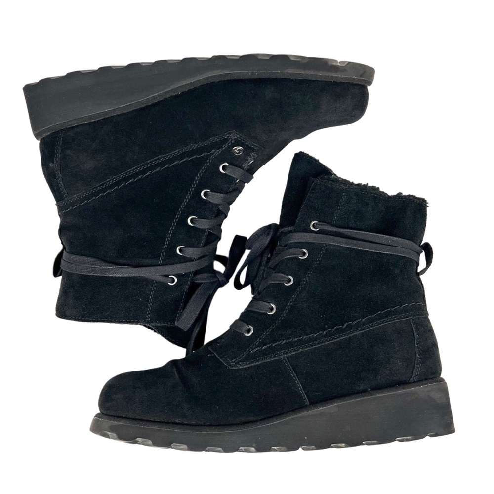BearPaw Womens Black Suede Lace Up Boots Size 9 - Picture 3 of 6
